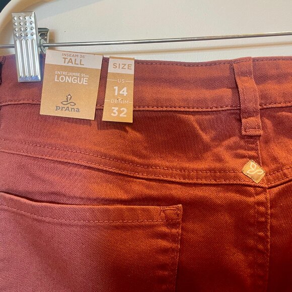 PrAna Kayla Mid Rise Red Straight Leg Jeans, NWT, Size 14 Tall - Picture 6 of 6